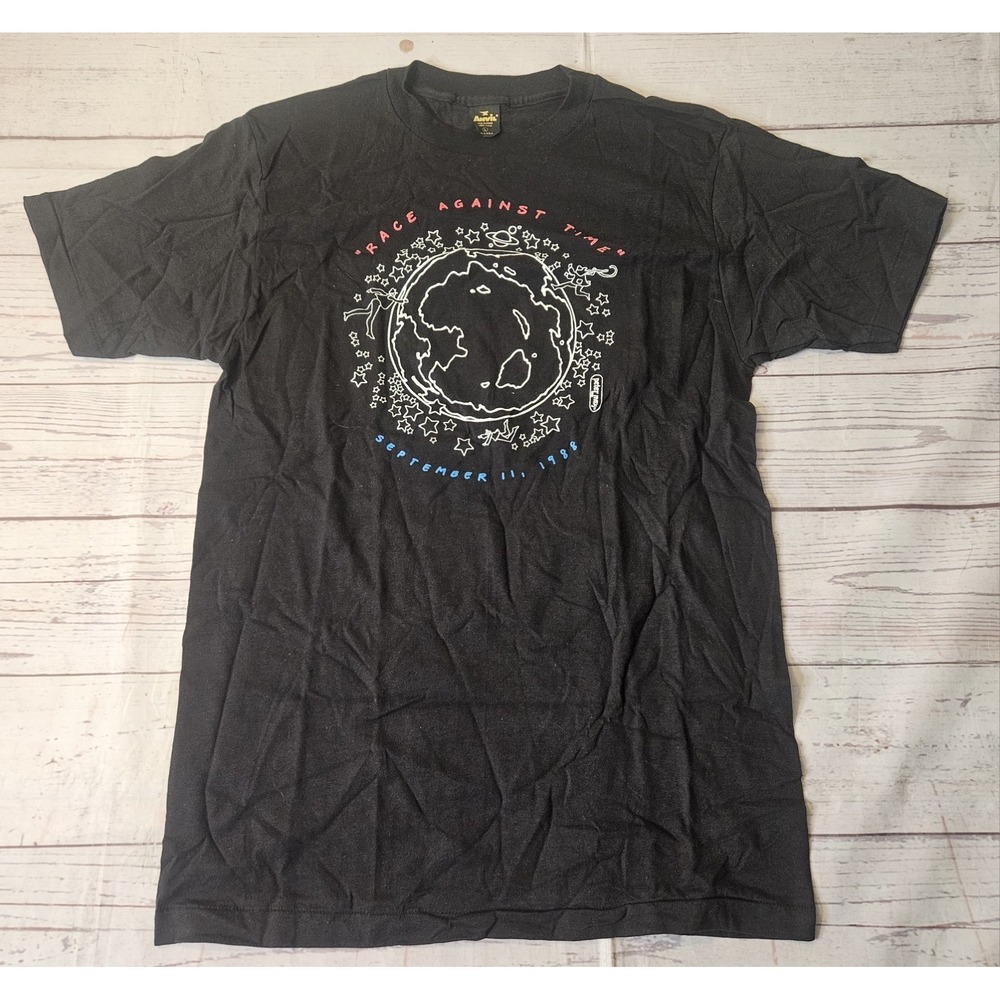 Vintage Peter Max "Race Against Time" Sport Aid Large T-Shirt Anvil Tag 9/11/88
